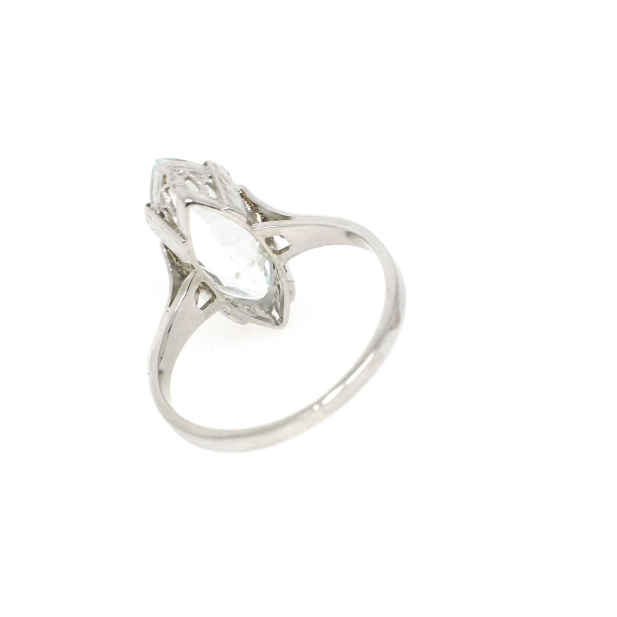 Vintage Aquamarine Ring - Art Deco 14k White Gold Light Blue Marquise Gem Engagement - Circa 1930s Era Size 7 March Birthstone Fine Jewelry