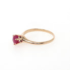 Ruby Solitaire Ring - Retro 10k Yellow Gold Round Faceted .92 CT Red Stone - Circa 1940s Size 7 July Birthstone OB Solitaire Fine Jewelry
