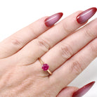 Ruby Solitaire Ring - Retro 10k Yellow Gold Round Faceted .92 CT Red Stone - Circa 1940s Size 7 July Birthstone OB Solitaire Fine Jewelry