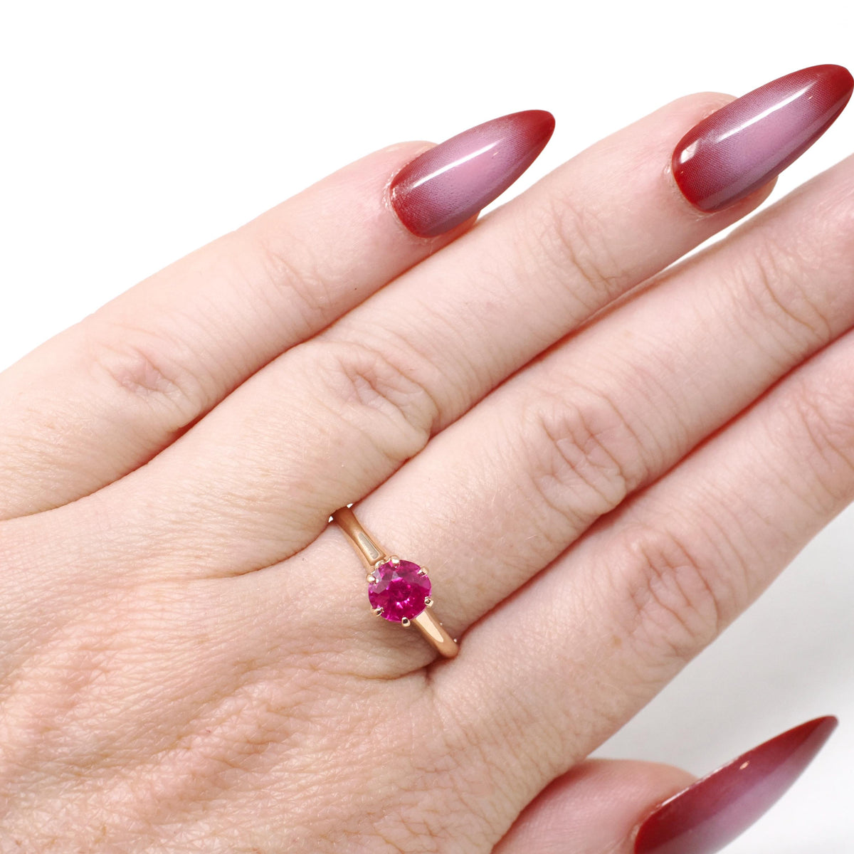Ruby Solitaire Ring - Retro 10k Yellow Gold Round Faceted .92 CT Red Stone - Circa 1940s Size 7 July Birthstone OB Solitaire Fine Jewelry