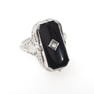 Vintage Flip Ring - Art Deco 14k White Gold Two Sided Shell Cameo Black Onyx Natural Diamond - Circa 1930s Size 6 1/2 Filigree Fine Jewelry