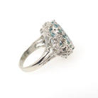 Aquamarine Flower Ring - Contemporary 14k White Gold Natural Oval 6.30 CT Solitaire - Circa 2000's Size 4 1/2 March Birthstone Fine Jewelry