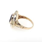 Vintage Amethyst Ring - Retro 10k Yellow Gold & Silver Purple Gem Flower Two Tone Halo - Circa 1940s Era Size 6.25 Cocktail Fine Jewelry