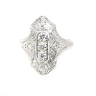 Antique Shield Ring - Art Deco 18k White Gold Platinum .32 CTW Diamond Filigree Statement - Circa 1920s Era Size 6 1/4 Cocktail Fine Jewelry