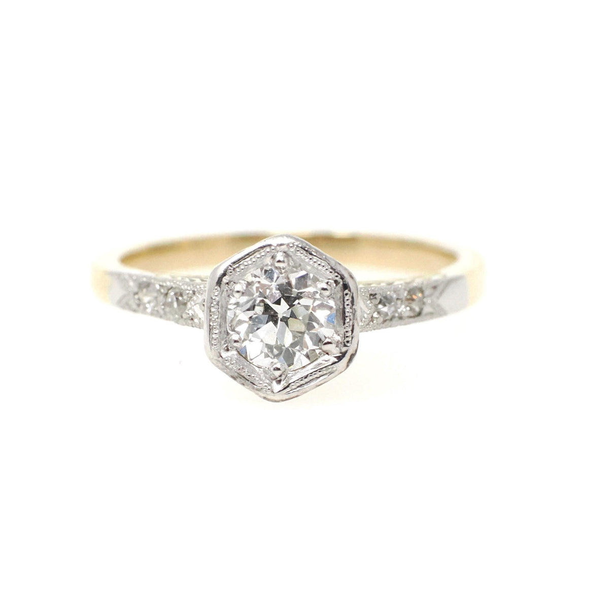 Art Deco Diamond Ring - Vintage 18k Yellow Gold & Platinum Two Tone .45 CTW Old European Cut - Circa 1920s Size 5 Engagement Fine Jewelry