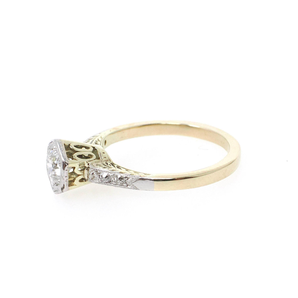 Art Deco Diamond Ring - Vintage 18k Yellow Gold & Platinum Two Tone .45 CTW Old European Cut - Circa 1920s Size 5 Engagement Fine Jewelry
