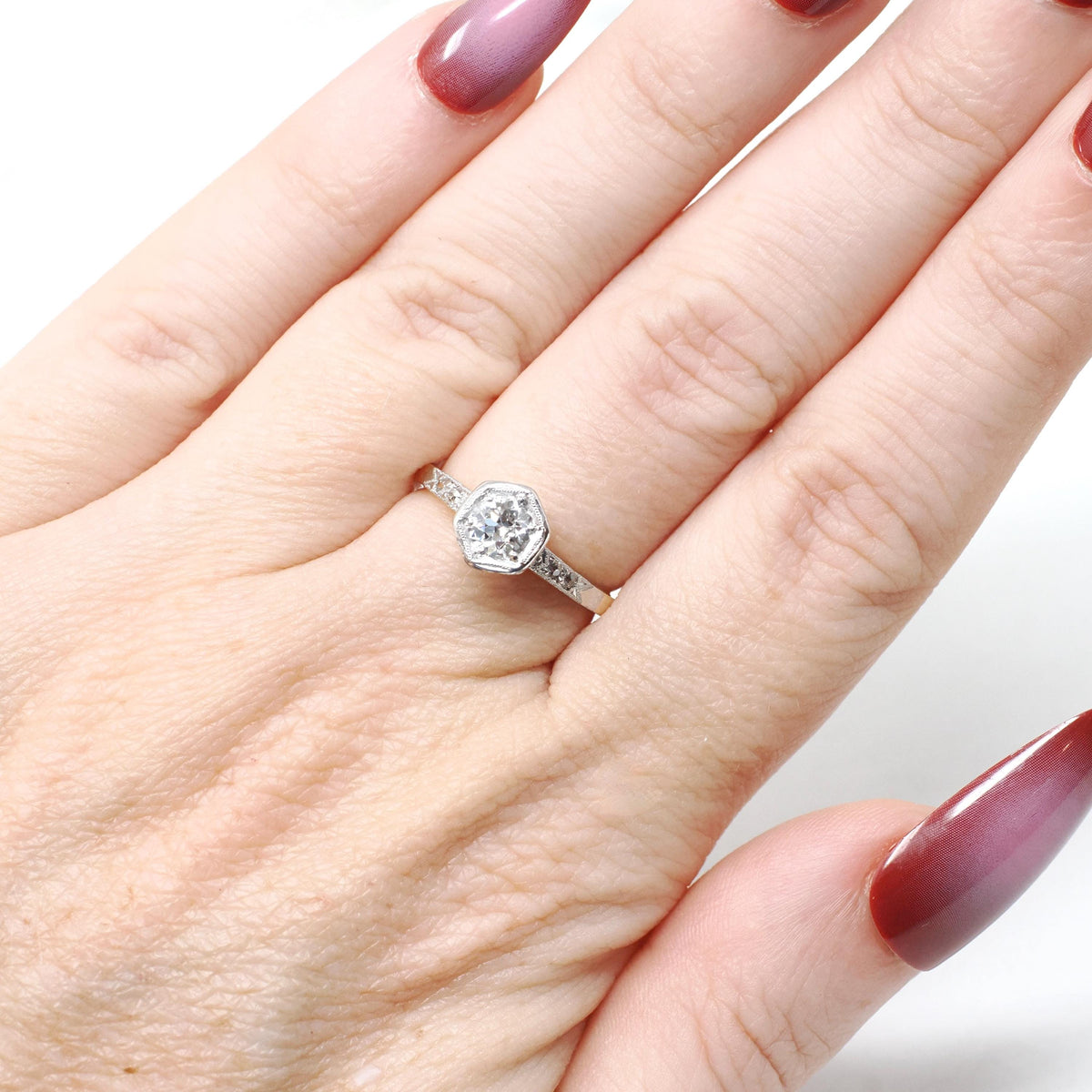 Art Deco Diamond Ring - Vintage 18k Yellow Gold & Platinum Two Tone .45 CTW Old European Cut - Circa 1920s Size 5 Engagement Fine Jewelry