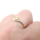 Vintage Heart Ring - Mid Century 10k Yellow Gold Light Green Created Spinel Bypass - Circa 1960s Size 6 1/2 August Birthstone Fine Jewelry