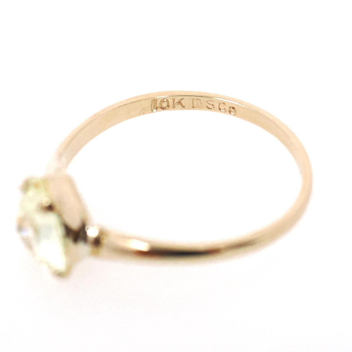 Vintage Heart Ring - Mid Century 10k Yellow Gold Light Green Created Spinel Bypass - Circa 1960s Size 6 1/2 August Birthstone Fine Jewelry