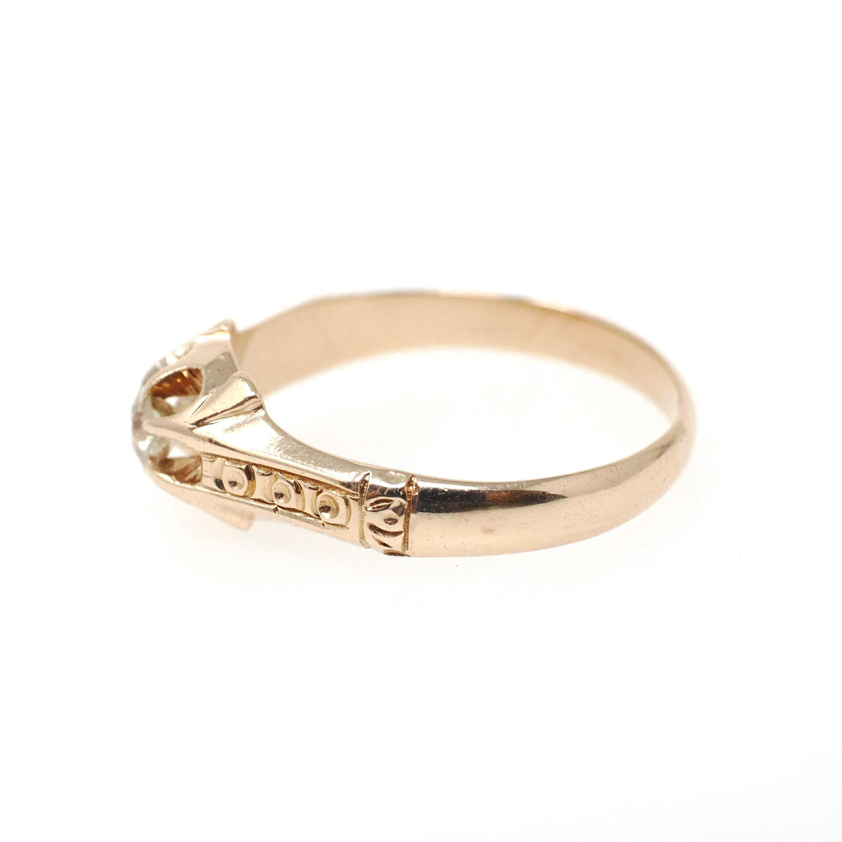 Antique Diamond Ring - Edwardian 14k Yellow Gold .15 CT Old Mine Cut Belcher Engagement Solitaire - Circa 1910s Size 6.75 Fine Jewelry