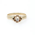 Vintage Diamond Ring - Mid Century 14k Yellow Gold Natural .08 CT Buttercup Solitaire - Circa 1950s Size 7.75 Knife Edge Flower Fine Jewelry