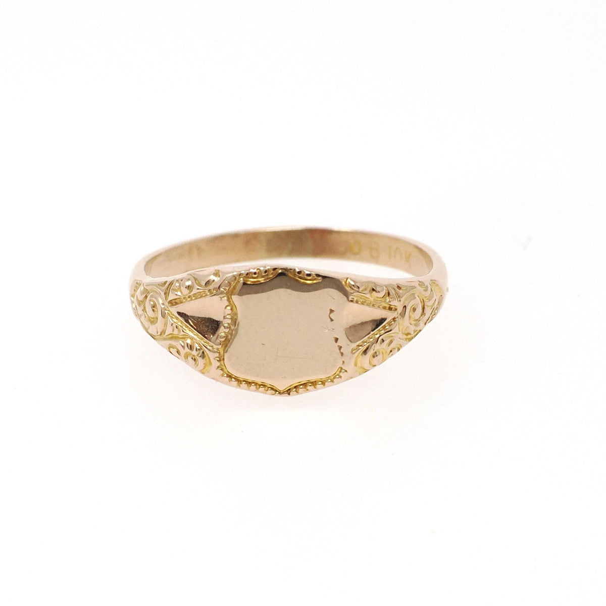 Blank Signet Ring - Edwardian 10k Yellow Gold Ostby & Barton Shield Baby Band - Antique Circa 1910s Era Midi Pinky Size 2 3/4 Fine Jewelry