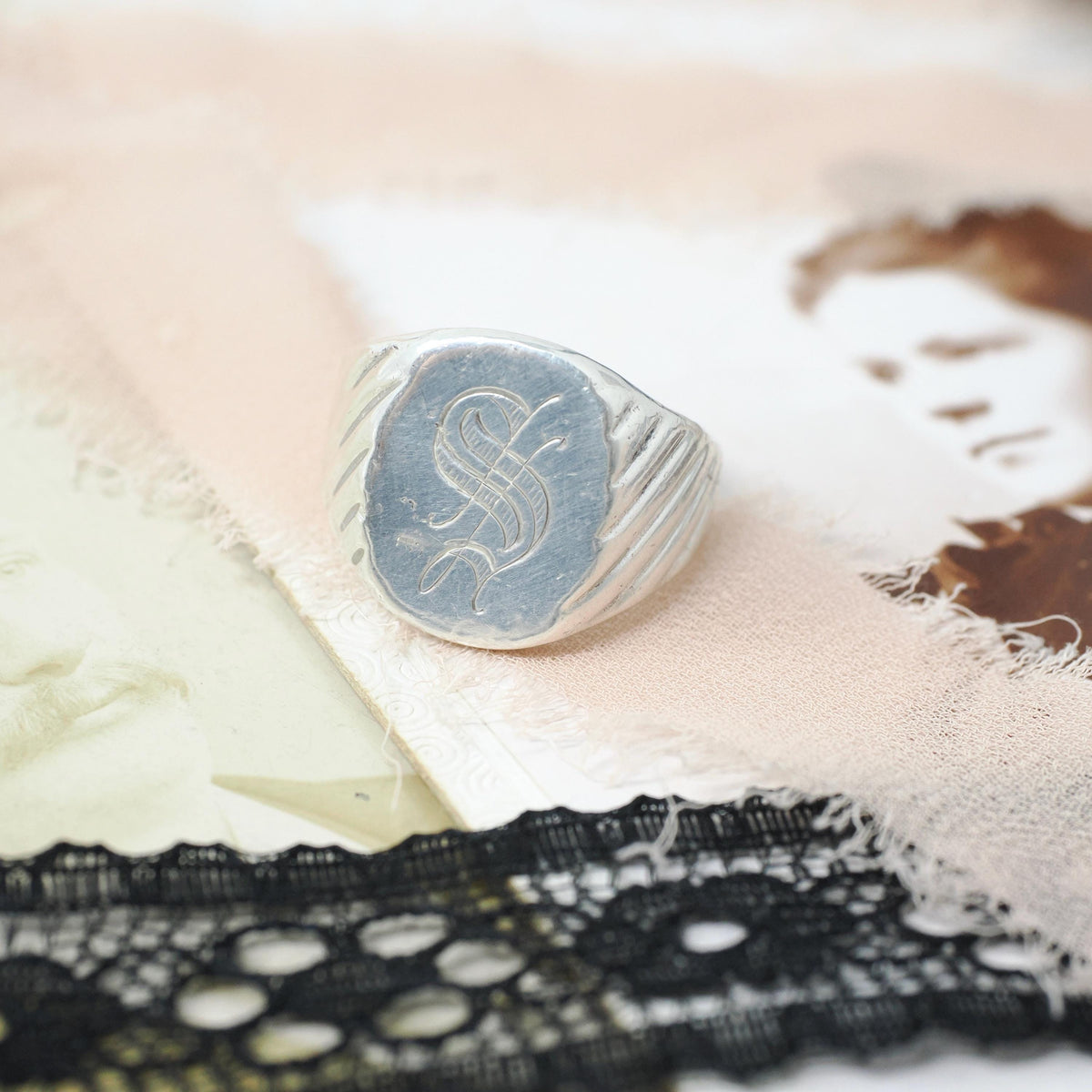 Mid Century "S" Signet Ring - Vintage Sterling Silver Oval Letter Shield Statement - Circa 1950s Era Size 9 Tapered Vargas Fine Jewelry
