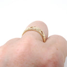 Vintage Floral Band - Mid Century Era 14k Yellow Gold Pierced Leaf & Flowers Wedding Ring - Circa 1960s Nature 5.8 MM Size 7 Fine Jewelry