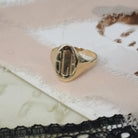 Letters "SLR" Signet Ring - Contemporary 14k Yellow Gold Oval Monogram Initials - Circa 2000's Era Size 7 Engraved Minimalist Fine Jewelry