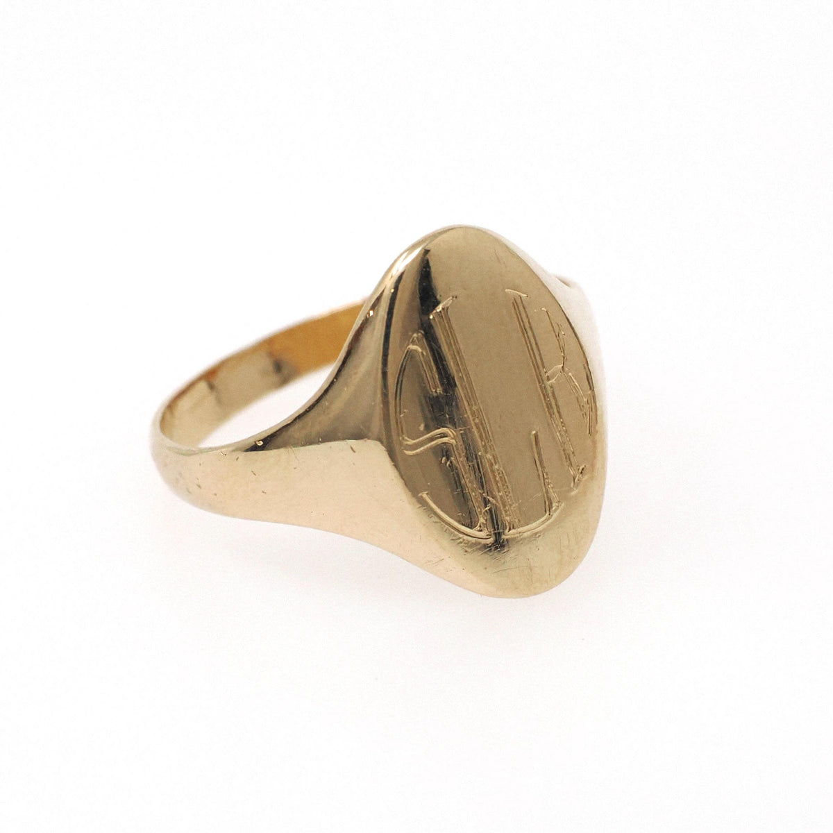 Letters "SLR" Signet Ring - Contemporary 14k Yellow Gold Oval Monogram Initials - Circa 2000's Era Size 7 Engraved Minimalist Fine Jewelry