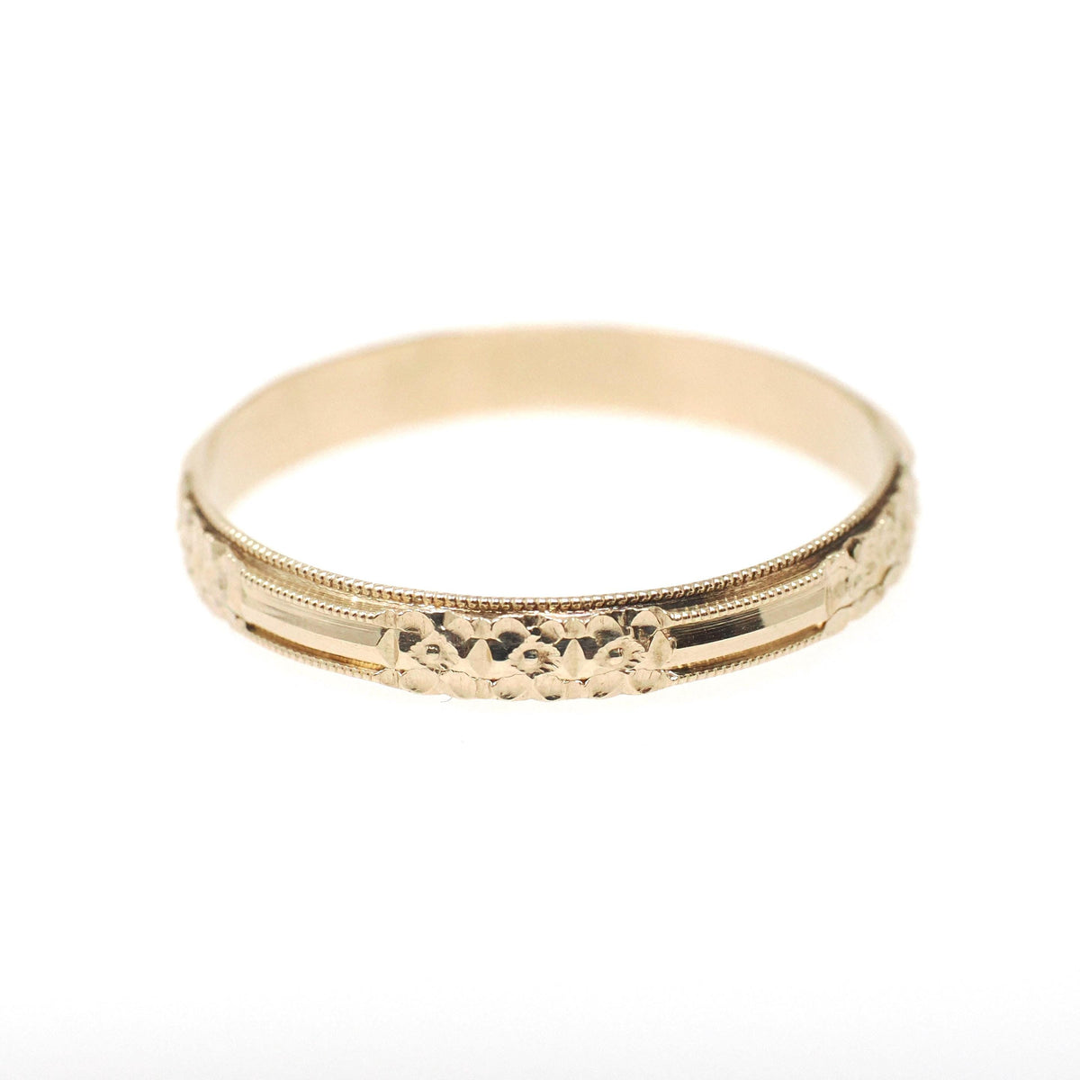 Vintage Flower Band - Art Deco 10k Yellow Gold Floral Eternity Design Wedding Ring - Circa 1930s Size 12 Nature Pattern 3.35 MM Fine Jewelry