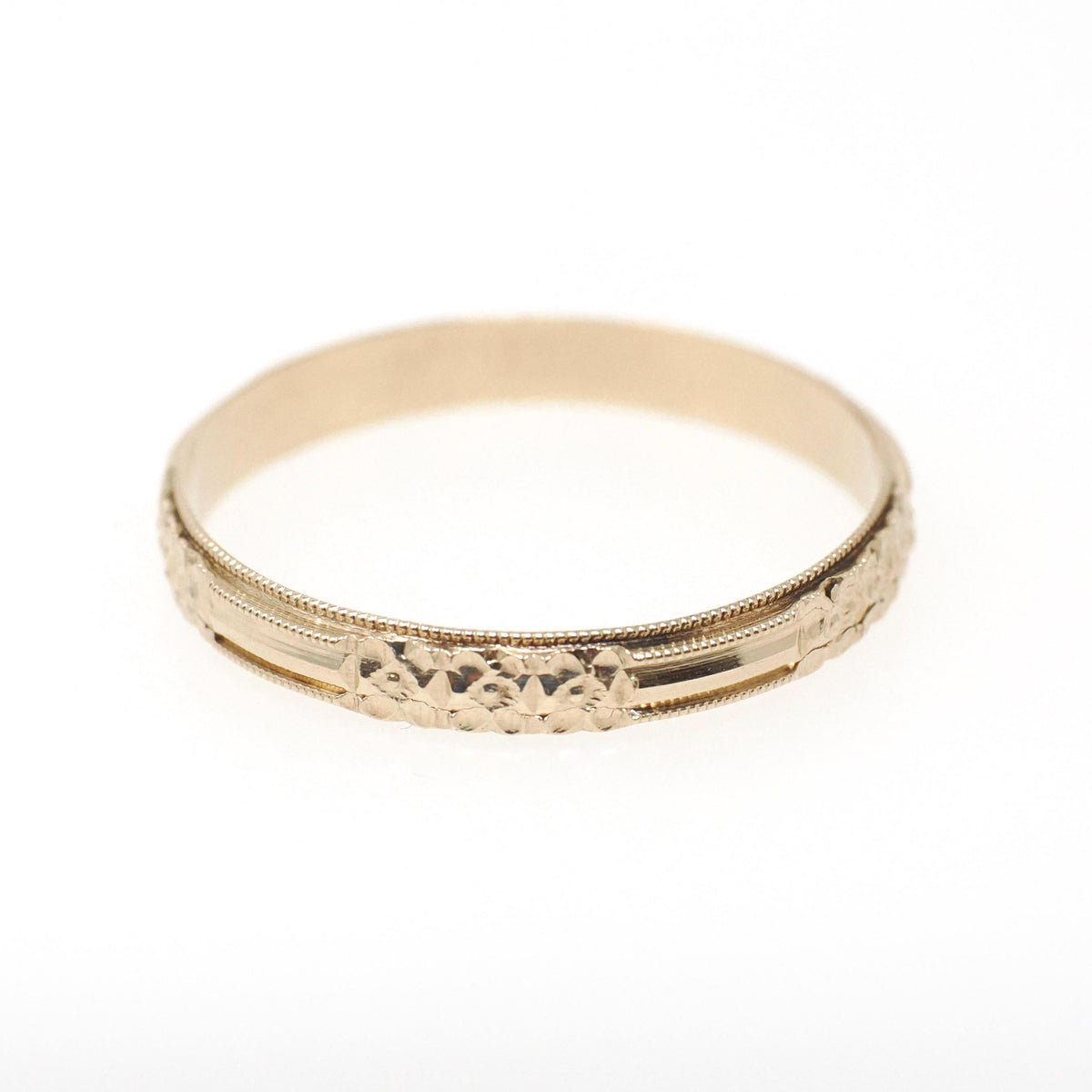 Vintage Flower Band - Art Deco 10k Yellow Gold Floral Eternity Design Wedding Ring - Circa 1930s Size 12 Nature Pattern 3.35 MM Fine Jewelry