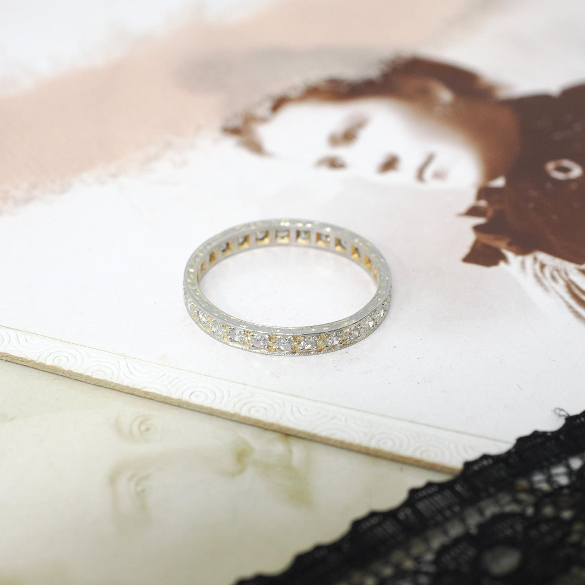 Eternity Diamond Wedding Band - Art Deco Platinum & Gold Natural .46 CTW Wedding Bridal Stacking Ring - Circa 1930s Size 6 1/4 Fine Jewelry