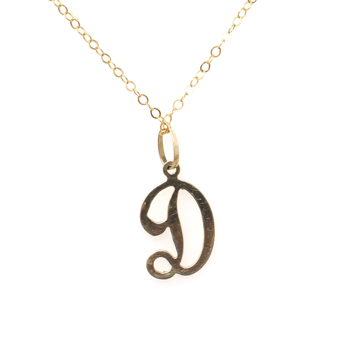 Letter "D" Charm - Contemporary 14k Yellow Gold Single Cursive Initial Necklace Pendant - Circa 1990s Era Petite Dainty Fine Name Jewelry