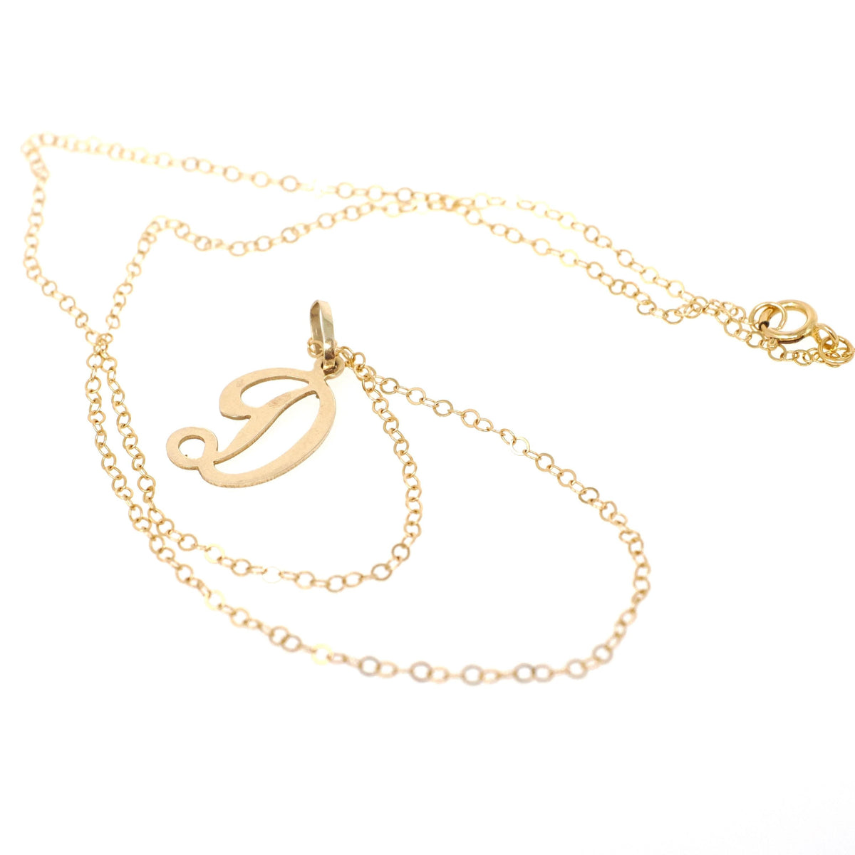 Letter "D" Charm - Contemporary 14k Yellow Gold Single Cursive Initial Necklace Pendant - Circa 1990s Era Petite Dainty Fine Name Jewelry