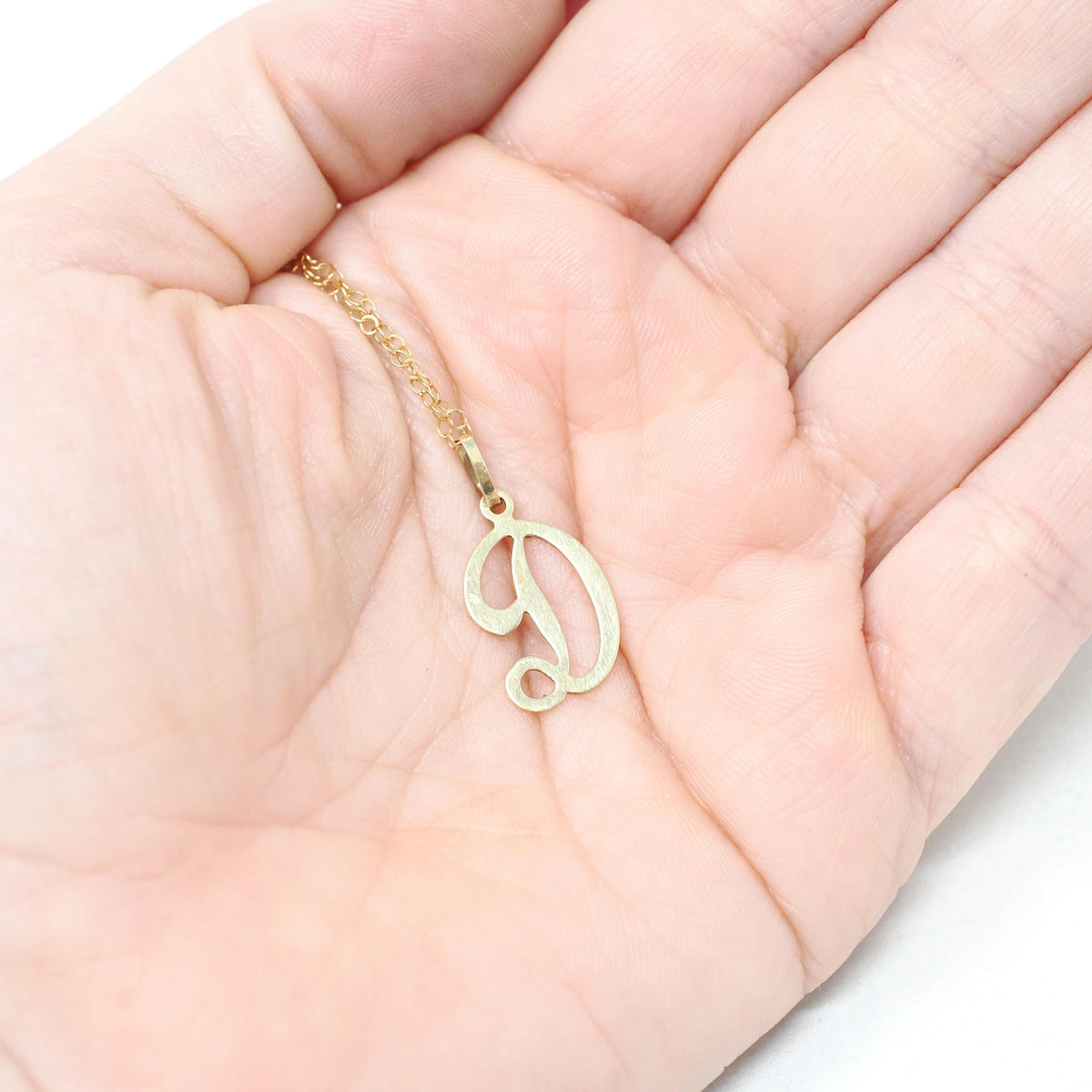 Letter "D" Charm - Contemporary 14k Yellow Gold Single Cursive Initial Necklace Pendant - Circa 1990s Era Petite Dainty Fine Name Jewelry
