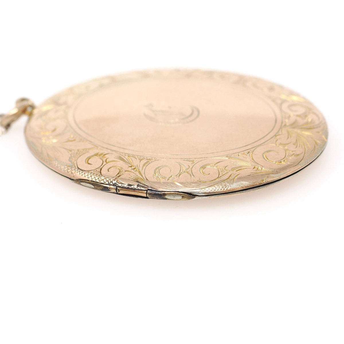 Letter "C" Locket - Edwardian Gold Filled Engraved Designs Oval Keepsake Pendant Necklace - Circa 1910s Era Large Statement Initial Jewelry