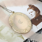 Letter "C" Locket - Edwardian Gold Filled Engraved Designs Oval Keepsake Pendant Necklace - Circa 1910s Era Large Statement Initial Jewelry