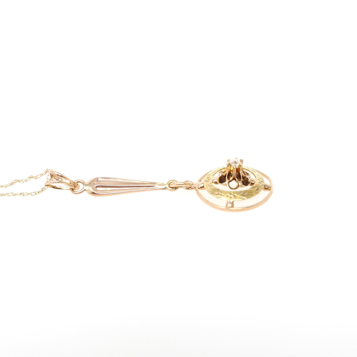 Antique Diamond Pendant - Edwardian 10k Yellow Gold .02 CT Lavalier Necklace - Circa 1910s Buttercup Flower Fine April Birthstone Jewelry