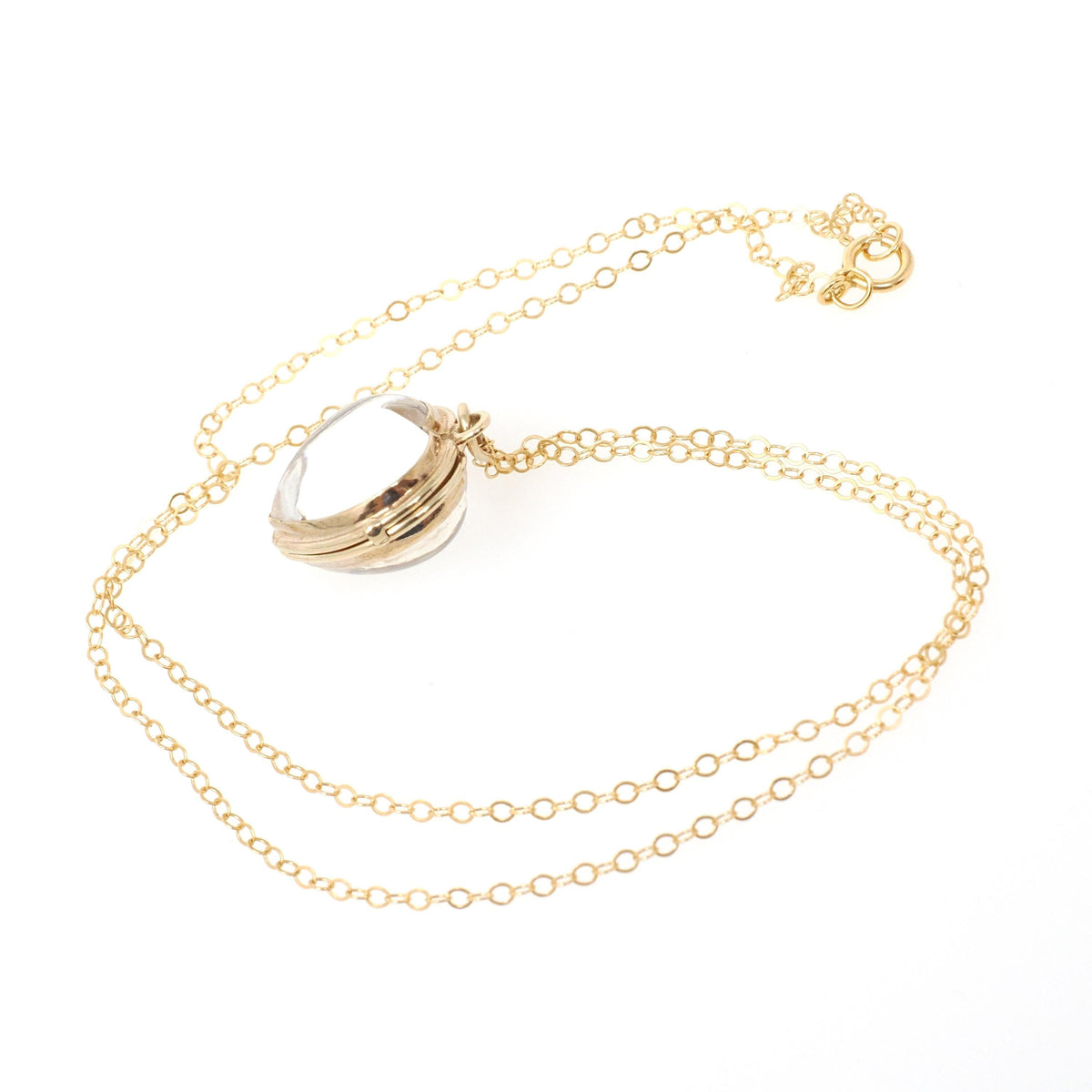Edwardian Heart Locket - Antique 14k Yellow Gold Clear Glass Fob Pendant Necklace - Circa 1900s Era Memory Keepsake Fine Statement Jewelry
