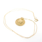 Vintage Charm Necklace - Estate 18k Yellow Gold Round Religious Faith Pendant - Bold Gold 1980s Blessed Virgin Mother Mary Fine Jewelry