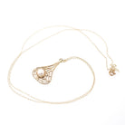 Antique Lavalier Pendant - Art Deco 9k Yellow Gold Organic Akoya Cultured 5MM Pearl Necklace - Circa 1920s Era Fine June Birthstone Jewelry
