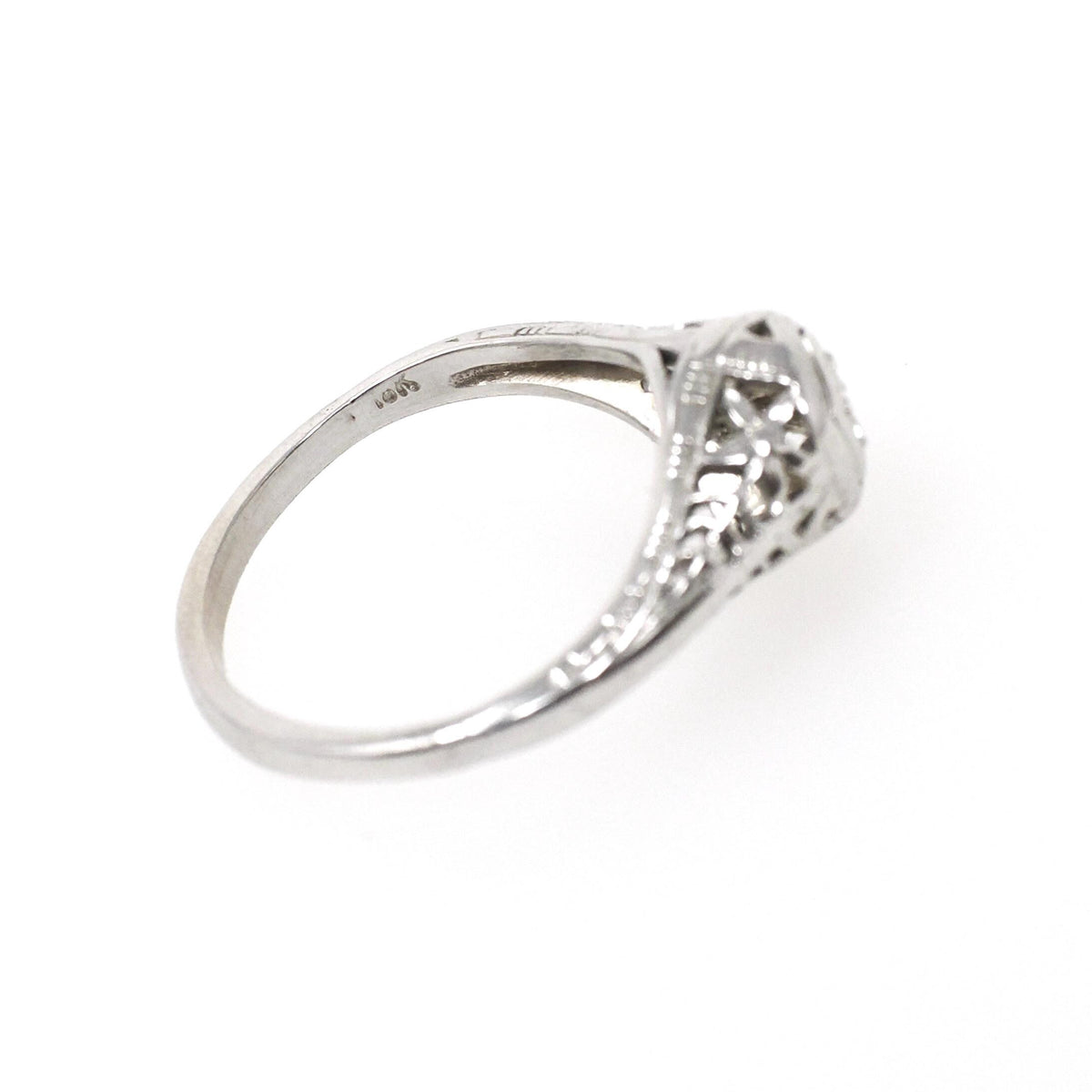 Vintage Diamond Ring - Art Deco 18k White Gold Natural .10 CT Transitional Brilliant Hex Engagement - Circa 1930s Size 5 Fine Bridal Jewelry
