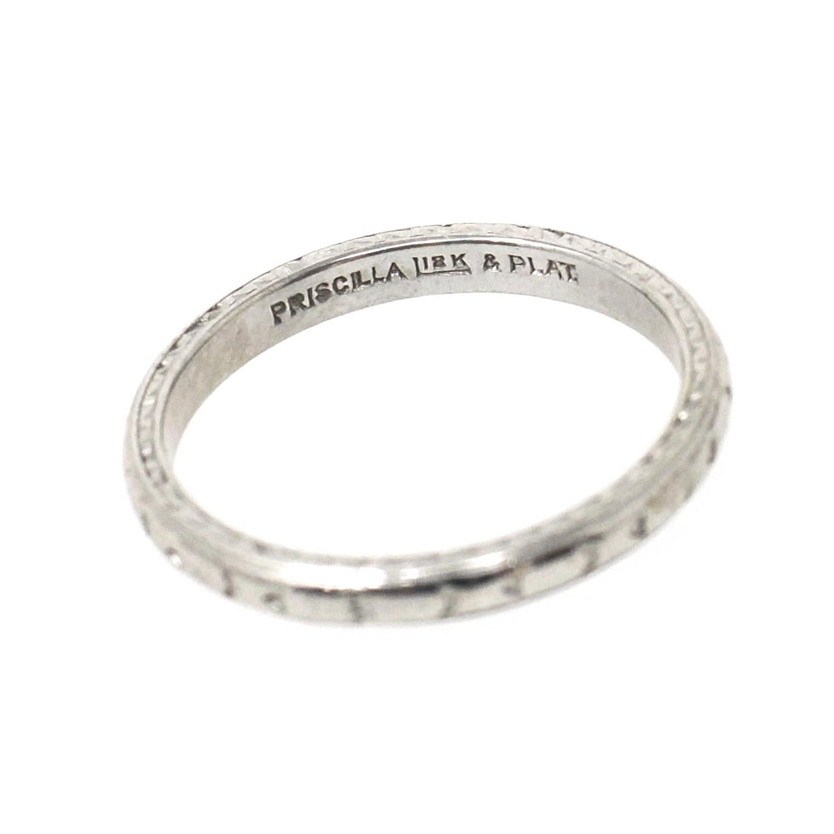 Vintage Wedding Band - Art Deco Platinum & 18k White Gold 2.3 MM Geometric Orange Blossom Eternity Ring - Circa 1930s Size 6.5 Fine Jewelry