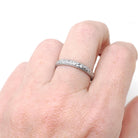 Art Deco Wedding Band - Antique 18k White Gold Orange Blossom 2.9 MM Eternity Ring - Circa 1920s Era Size 6 3/4 Engraved Bridal Fine Jewelry