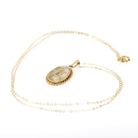 Gold in Quartz Pendant - Contemporary 14k Yellow Gold Oval Gemstone Charm Necklace - Estate Circa 1990s Era Twisted Rope Halo Fine Jewelry