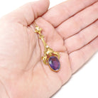 Antique Amethyst Lavalier - Edwardian Era 14k Yellow Gold Natural 5.49 CT Purple Gemstone - Circa 1910s Charm Necklace Pendant Fine Jewelry
