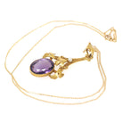 Antique Amethyst Lavalier - Edwardian Era 14k Yellow Gold Natural 5.49 CT Purple Gemstone - Circa 1910s Charm Necklace Pendant Fine Jewelry
