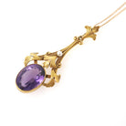 Antique Amethyst Lavalier - Edwardian Era 14k Yellow Gold Natural 5.49 CT Purple Gemstone - Circa 1910s Charm Necklace Pendant Fine Jewelry