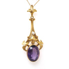 Antique Amethyst Lavalier - Edwardian Era 14k Yellow Gold Natural 5.49 CT Purple Gemstone - Circa 1910s Charm Necklace Pendant Fine Jewelry