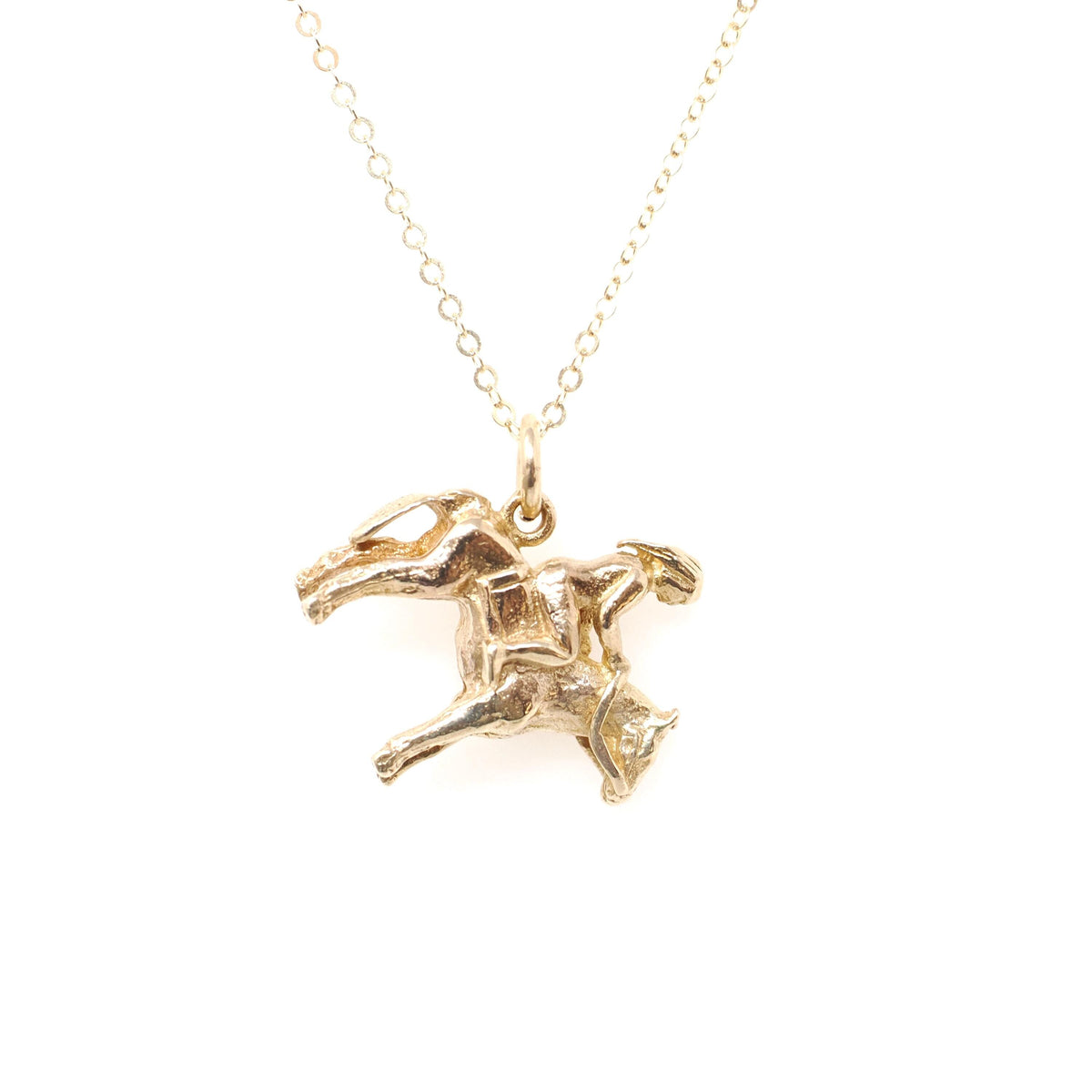 Vintage Lady Godiva Charm - Modernist 9k Yellow Gold Dainty English Legend Female Figural Pendant Necklace - 1960s Equestrian Fine Jewelry