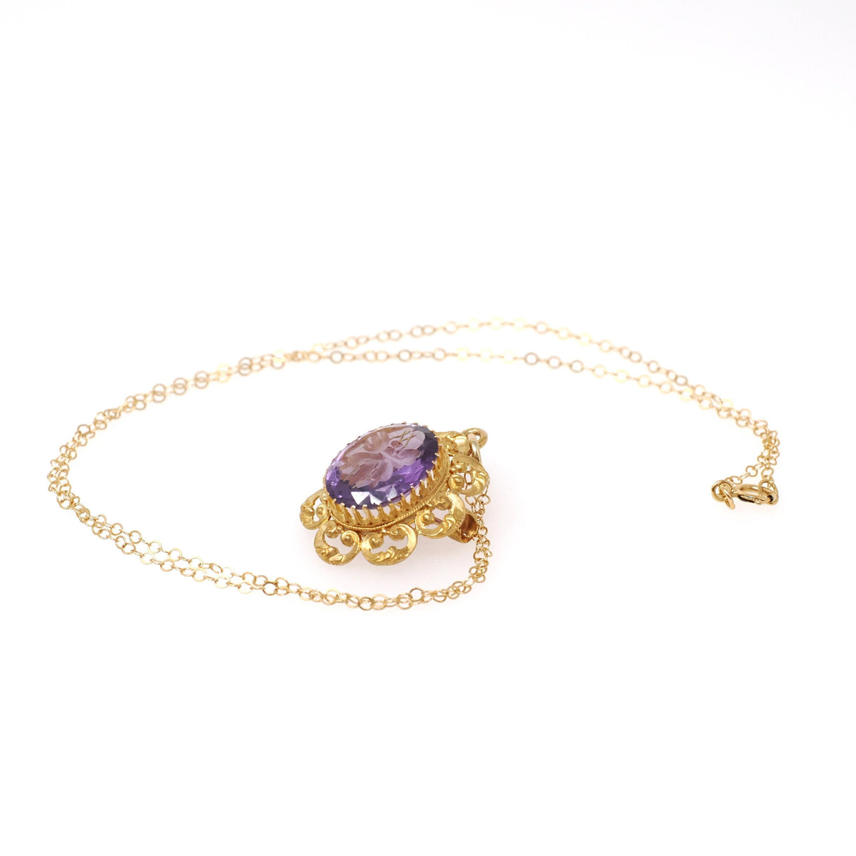 Antique Butterfly Amethyst Pendant - Victorian 14k Yellow Gold Natural Carved Purple Gem Necklace - Vintage 1890s Brooch Charm Fine Jewelry