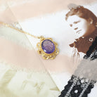Antique Butterfly Amethyst Pendant - Victorian 14k Yellow Gold Natural Carved Purple Gem Necklace - Vintage 1890s Brooch Charm Fine Jewelry