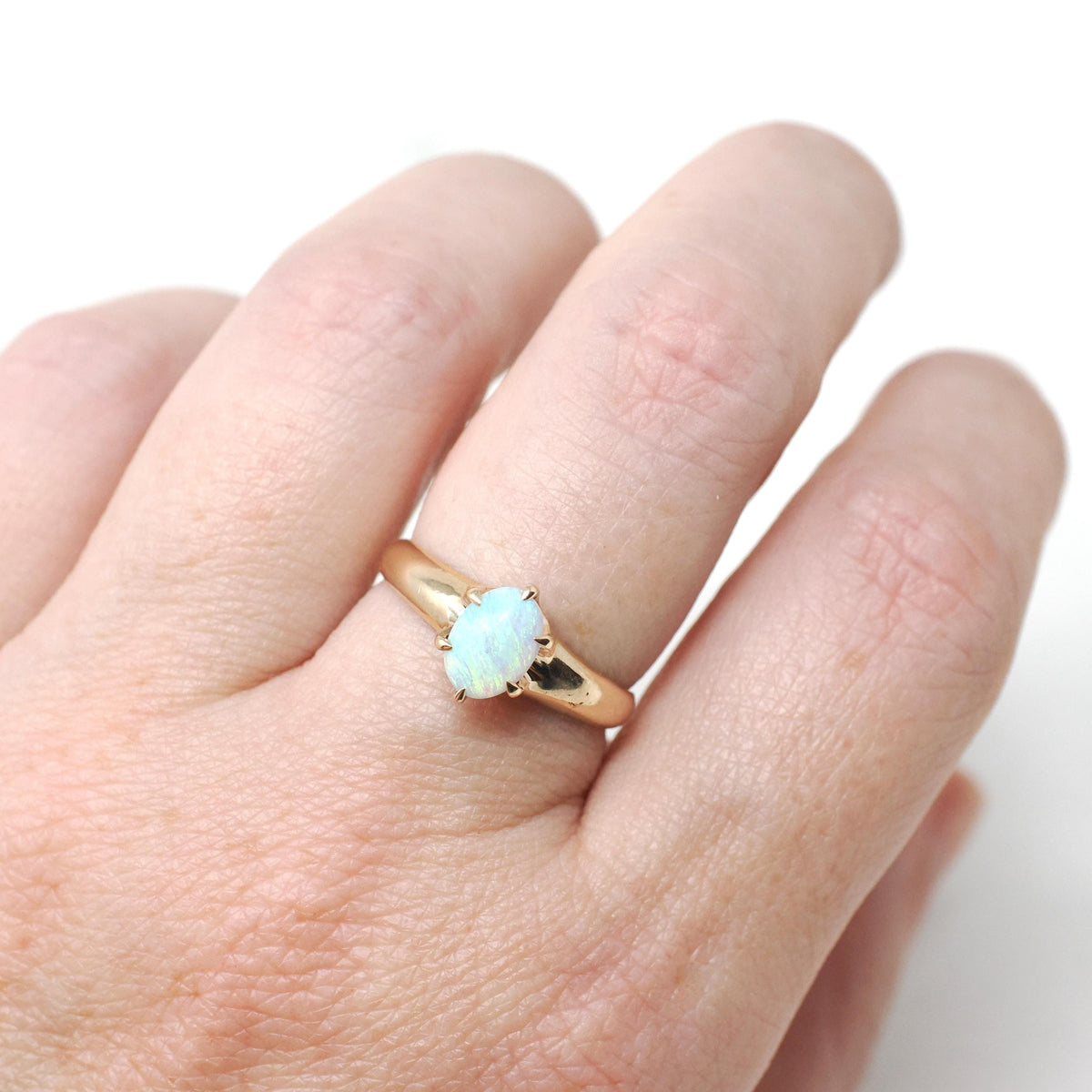 Antique Opal Ring - Edwardian 10k Yellow Gold Cabochon .46 CT Gemstone - Circa 1910s Era Size 5.75 October Birthstone Solitaire Fine Jewelry