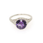 Amethyst Filigree Ring - Art Deco 14k White Gold Round Faceted 2.29 CT Purple Gemstone Solitaire - Circa 1930s Era Size 5 3/4 Fine Jewelry