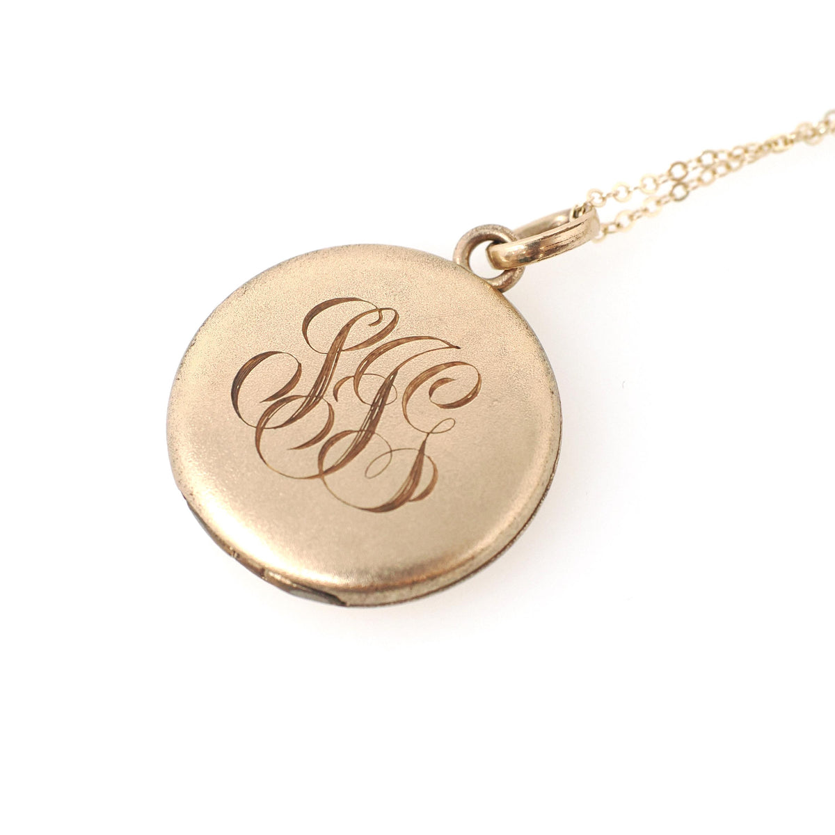 Antique Monogrammed Locket - Edwardian Gold Filled Round SJG Engraved Photo Pendant Necklace - Antique 1910s Era Photograph Keepsake Jewelry