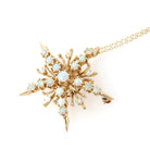 Vintage Opal Necklace - Mid Century 14K Yellow Gold Natural Cabochon Cut Gems - Circa 1960s Era Snowflake Pendant Charm Fine Star Jewelry