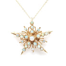 Vintage Opal Necklace - Mid Century 14K Yellow Gold Natural Cabochon Cut Gems - Circa 1960s Era Snowflake Pendant Charm Fine Star Jewelry
