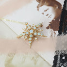 Vintage Opal Necklace - Mid Century 14K Yellow Gold Natural Cabochon Cut Gems - Circa 1960s Era Snowflake Pendant Charm Fine Star Jewelry