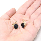 Vintage Onyx Earrings - Modernist 14k Gold Filled Black Chalcedony Gemstone Drops - Circa 1960s Era Nature Inspired Dangle Wire Back Jewelry